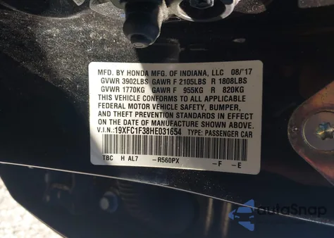 2017 Honda Civic Ex-T z USA, uszkodzony, nr VIN 19XFC1F38HE031654